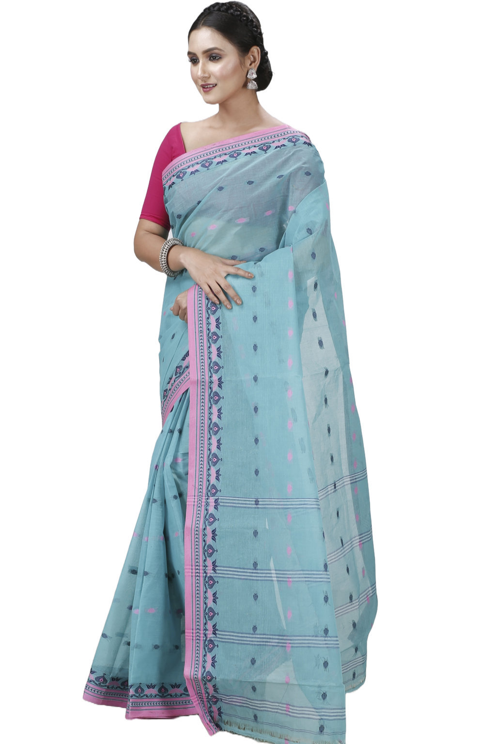 See Green Pure Cotton Uvra Tant Saree (1295)